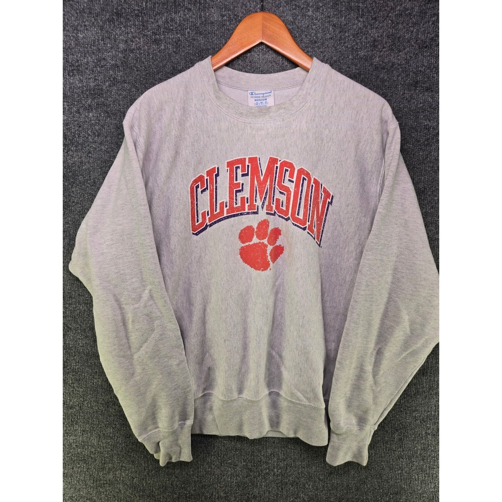 Champion Reverse Weave Clemson Tigers Sweatshirt Mens Medium Gray Pullover